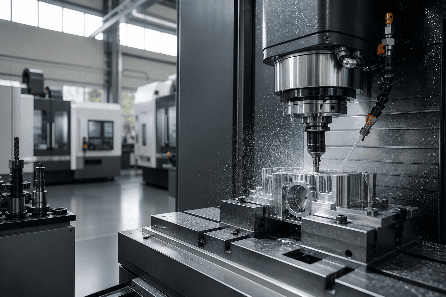 CNC-Bearbeitungszentrum beim Zerspanen mit Hartmetallwerkzeugen